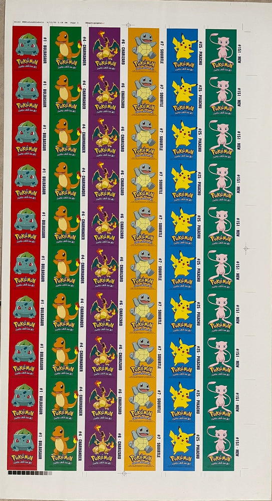 1999 Pokemon MW Nintendo Labels Uncut Sheet