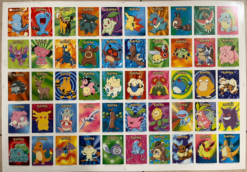 Nintendo 2001 Pokémon Sticker Uncut Sheet - Non-Holo Version