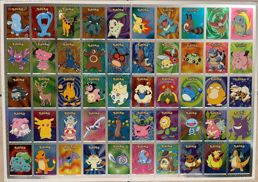 Nintendo 2001 Pokémon Sticker Uncut Sheet - Original Lettering Holo Pattern