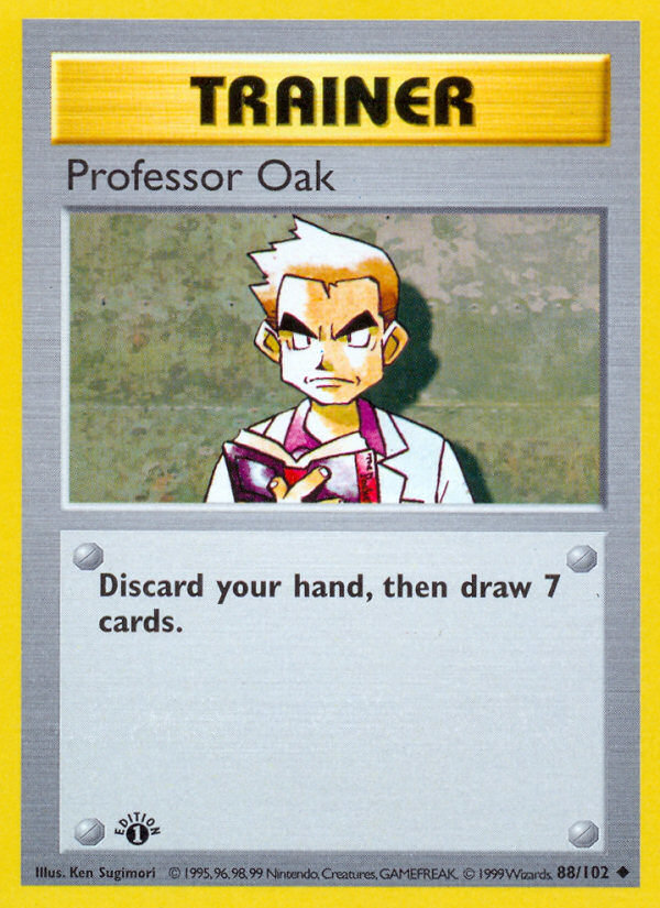 pokemon first edition trainer cards Professor Oak (88/102) (Shadowless) [Base Set 1st Edition]