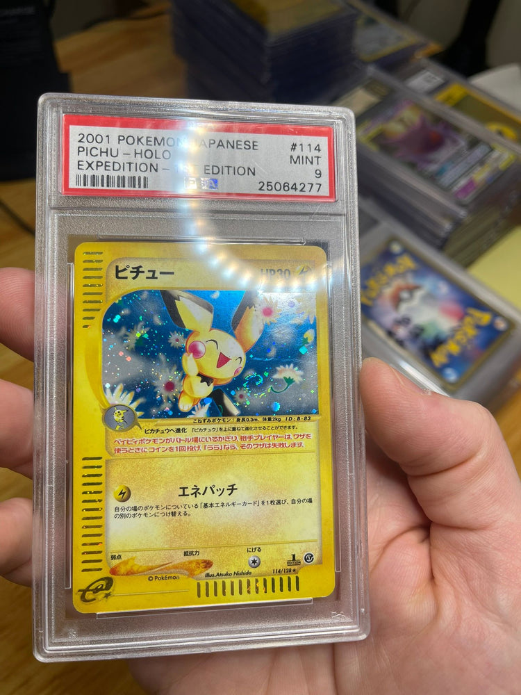 Pokemon Pichu Swirl Holo 1st Edition Expedition 114/128 PSA 9