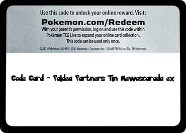 Paldea Partners Tin - Mewoscarada ex - TCG Code Card