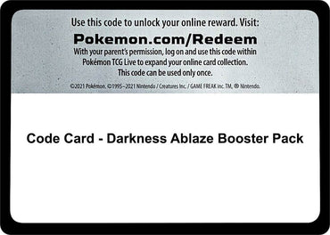 Darkness Ablaze Booster Pack - TCG Code Card