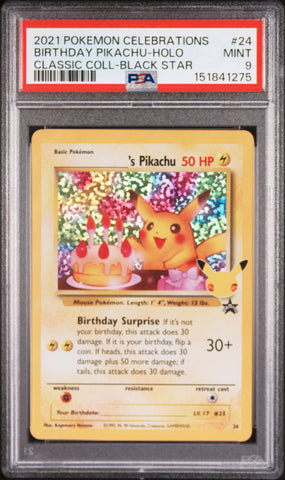 Pokemon Birthday Pikachu Holo Celebrations Classic Collection 24 PSA 9
