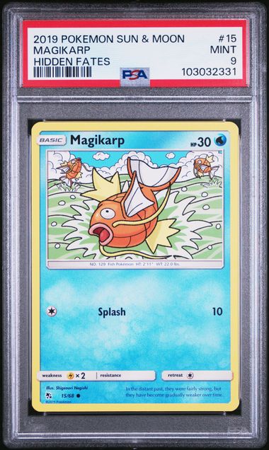 PSA 9 - 2019 Sun & Moon Hidden Fates Magikarp 15/68 Pokemon Card