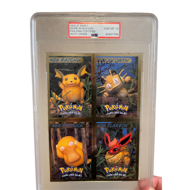 PSA 10 (Auto) - Pokemon Hasbro Uncut Sheet Autographed by Addie Blaustein (Meowth's Voice Actor)