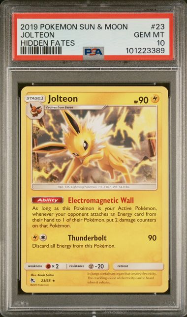 PSA 10 - 2019 Sun & Moon Hidden Fates Jolteon 23/68 Pokemon Card
