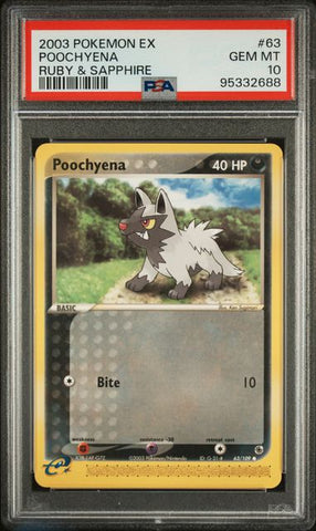 PSA 10 - 2003 Pokemon ex Ruby & Sapphire 63/109 Poochyena - POP 6 🔥