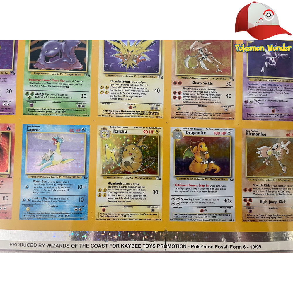 Wizards of the Coast 1999 Pokémon Card Uncut Fossil Holo Sheet KB Toys