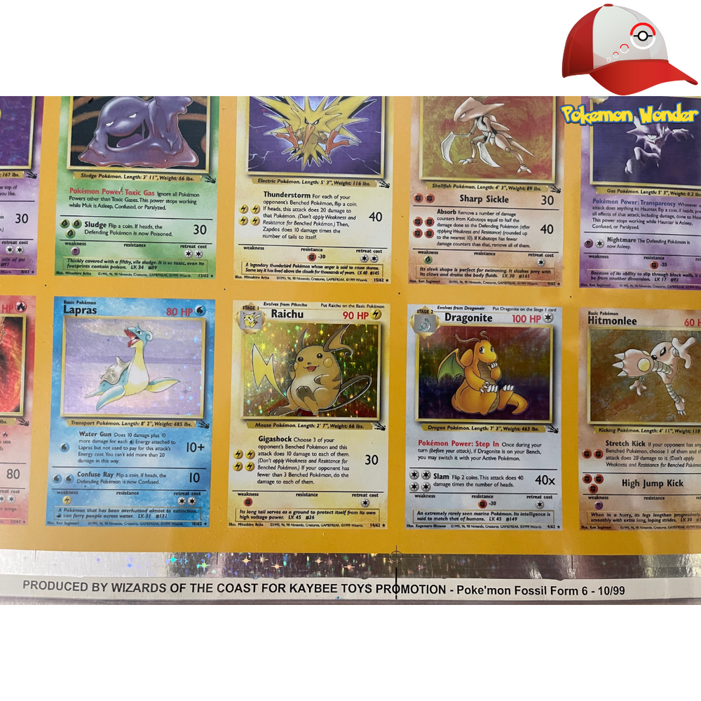1999 wizards pokemon cards Wizards of the Coast 1999 Pokémon Card Uncut Fossil Holo Sheet KB Toys