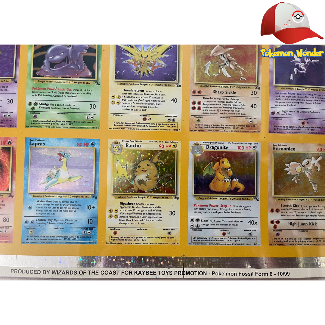 wizards of the coast pokemon cards Wizards of the Coast 1999 Pokémon Card Uncut Fossil Holo Sheet KB Toys