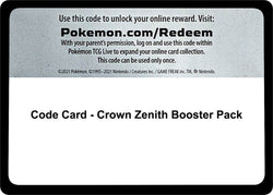 Crown Zenith Booster Pack - TCG Code Card