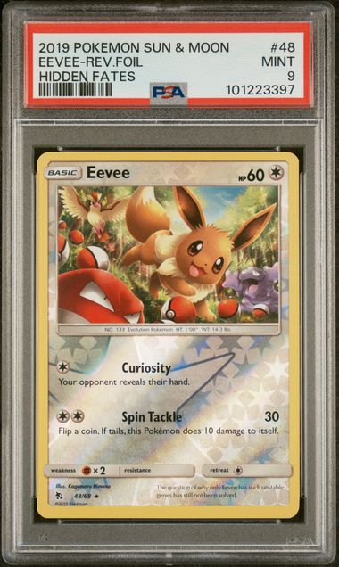 PSA 9 - 2019 Sun & Moon Hidden Fates Eevee 48/68 Reverse Holo Pokemon Card