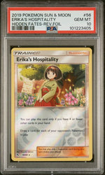 PSA 10 - 2019 S&M Hidden Fates Erika's Hospitality 56/68 Reverse Holo Pokemon Card