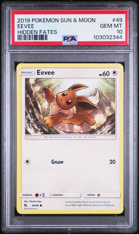 PSA 10 - 2019 Sun & Moon Hidden Fates Eevee 49/68 Pokemon Card