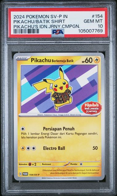 PSA 10 - 2024 S&V Black Star Promo Pikachu 155/SV-P Pikachu's Indonesian Journey Exclusive