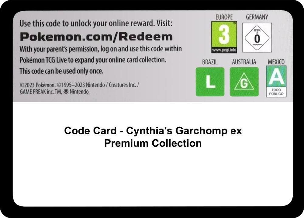 Cynthia's Garchomp ex Premium Collection - TCG Code Card