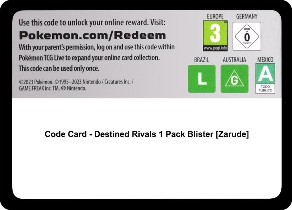 Destined Rivals 1 Pack Blister: Zarude - TCG Code Card
