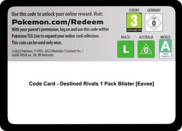 Destined Rivals 1 Pack Blister: Eevee - TCG Code Card