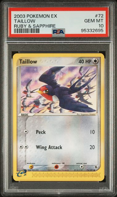 PSA 10 - 2003 Pokemon ex Ruby & Sapphire 72/109 Taillow - POP 13 🔥