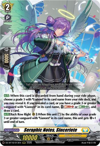 Seraphic Notes, Sinceriete (DZ-BT16/013EN) [Parallactic Dawn]