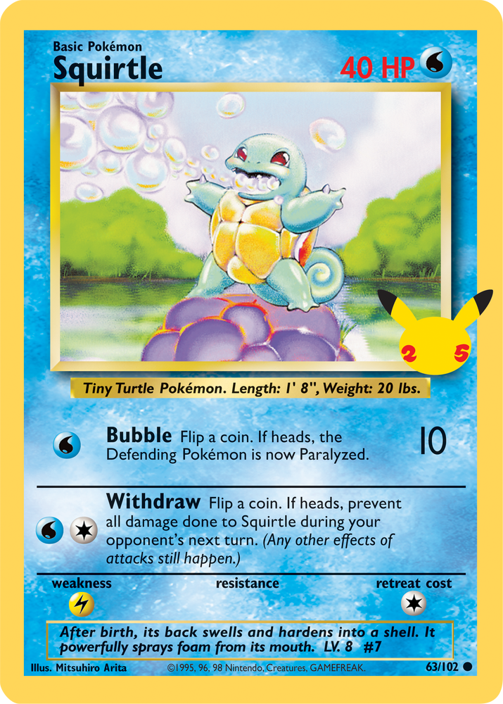 1995 squirtle pokemon card value 63 102 063/102 Base Set (Shadowless) Regular for sale online Retreat Cost 1999 Pokemon Base Set Shadowless