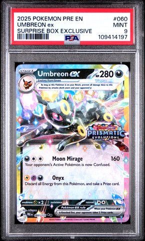 PSA 9 MINT - 2025 S&V STAMPED Prismatic Evolutions Umbreon ex 060/131 SURPRISE BOX EXCLUSIVE