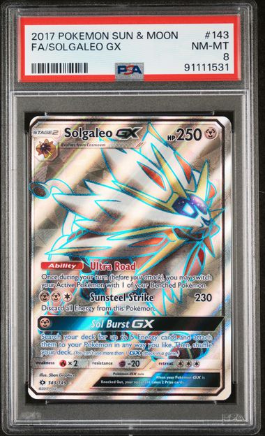 PSA 8 - 2017 Pokemon Sun & Moon 143/149 Full Art Solgaleo GX