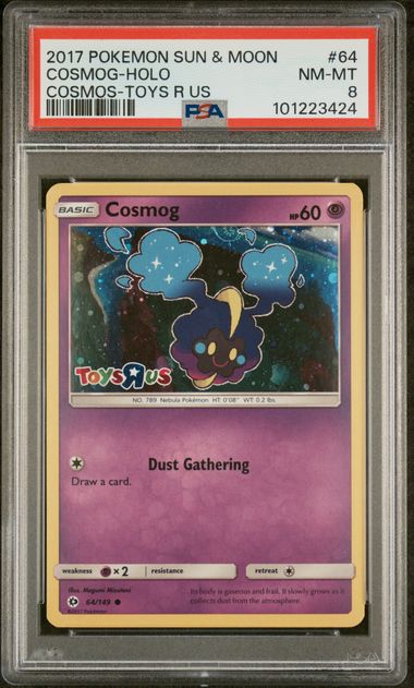 PSA 8 - 2017 S&M Base Toys R Us EXCLUSIVE STAMPED Cosmog 64/149 Cosmos Holo