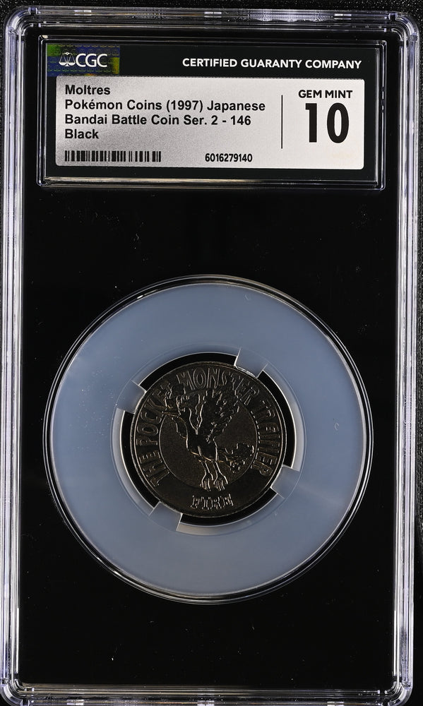Pokemon Moltres Black 1997 Bandai Battle Coin Series 2 146 CGC 10 🔥POP 2🔥