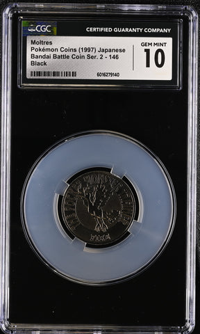 Pokemon Moltres Black 1997 Bandai Battle Coin Series 2 146 CGC 10 🔥POP 2🔥