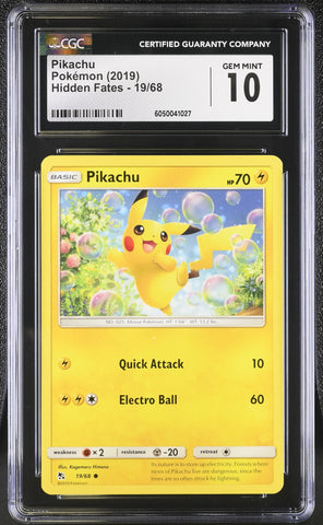Pokemon Pikachu Hidden Fates 19/68 CGC Gem Mint 10