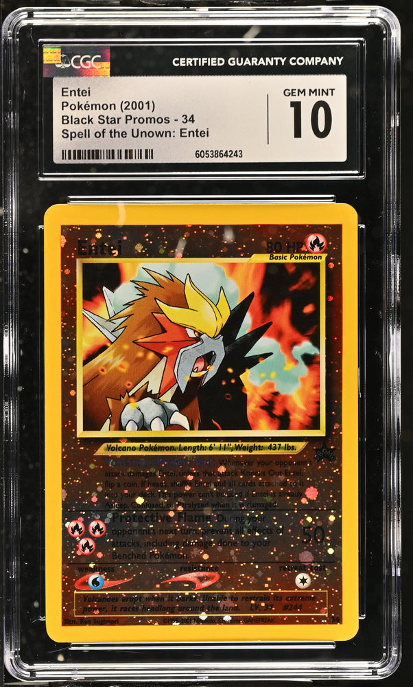 CGC 10 GEM MINT - 2001 WOTC Black Star Promo Entei # 34 COSMOS HOLO