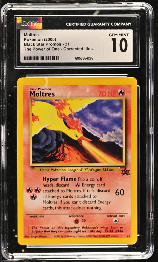 CGC 10 - 2002 WOTC Black Star PROMO Moltres # 21 Pokemon Card CORRECTED