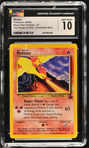 CGC 10 - 2002 WOTC Black Star PROMO Moltres # 21 Pokemon Card CORRECTED