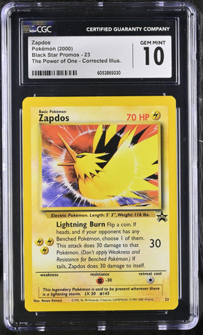 CGC 10 - 2000 WOTC Black Star PROMO Zapdos # 23 Pokemon Card CORRECTED