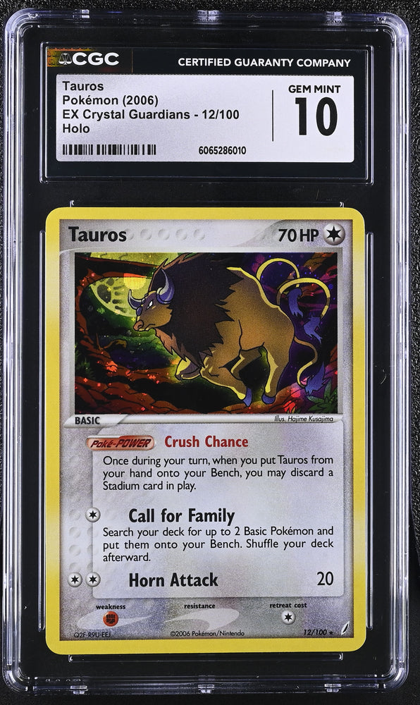 Pokemon Tauros Holo EX Crystal Guardians 12/100 CGC Gem Mint 10 🔥POP 13🔥