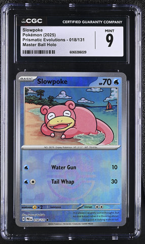 Pokemon Slowpoke Master Ball Reverse Holo 2025 Prismatic Evolutions 018/131 CGC Mint 9
