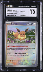 Pokemon Eevee Master Ball Reverse Holo 2025 Prismatic Evolutions 074/131 CGC Gem Mint 10