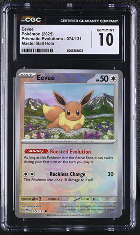 Pokemon Eevee Master Ball Reverse Holo 2025 Prismatic Evolutions 074/131 CGC Gem Mint 10
