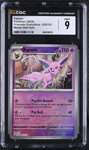 Pokemon Espeon Master Ball Reverse Holo 2025 Prismatic Evolutions 033/131 CGC Mint 9