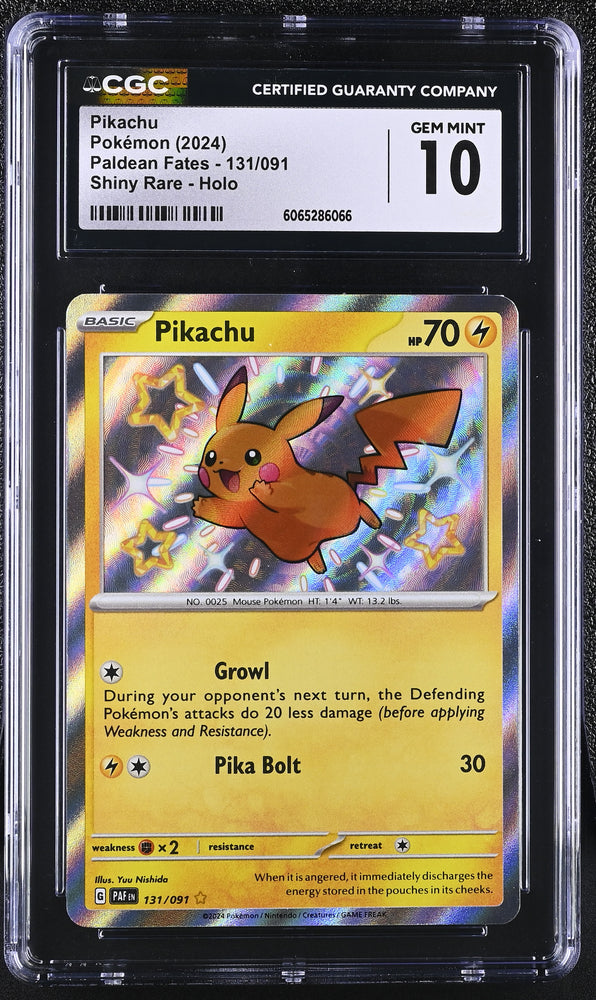 Pokemon Pikachu Shiny Rare Holo Paldean Fates 131/091 CGC Gem Mint 10