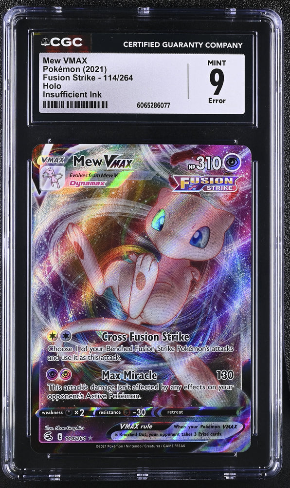 Pokemon Mew VMAX Rare Insufficient Ink Error Fusion Strike 114/264 CGC Mint 9