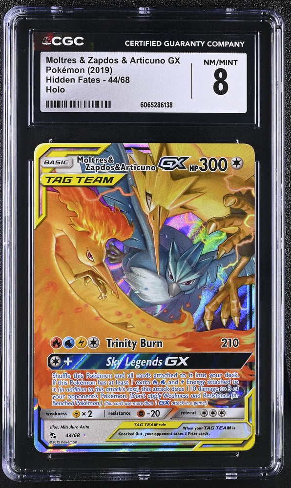 Pokemon Moltres & Zapdos & Articuno GX Tag Team 2019 S&M Hidden Fates 44/68 CGC NM/Mint 8