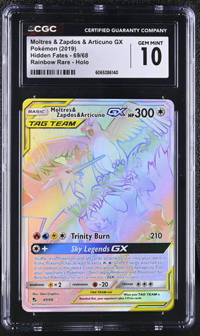 Pokemon Moltres & Zapdos & Articuno GX Tag Team Rainbow Rare 69/68 CGC 10