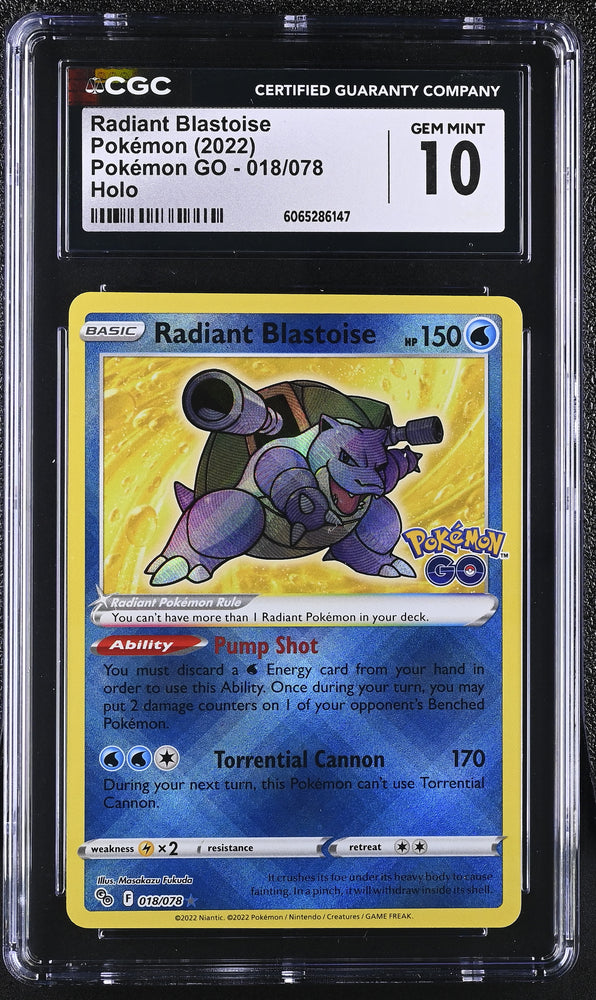 Pokemon Radiant Blastoise Holo 2022 Pokemon GO 018/078 CGC Gem Mint 10