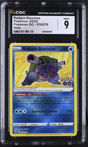 Pokemon Radiant Blastoise Holo 2022 Pokemon GO 018/078 CGC Mint 9
