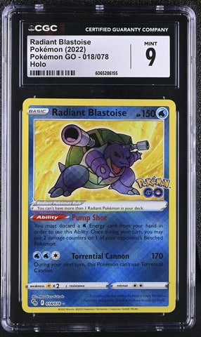 Pokemon Radiant Blastoise Holo 2022 Pokemon GO 018/078 CGC Mint 9