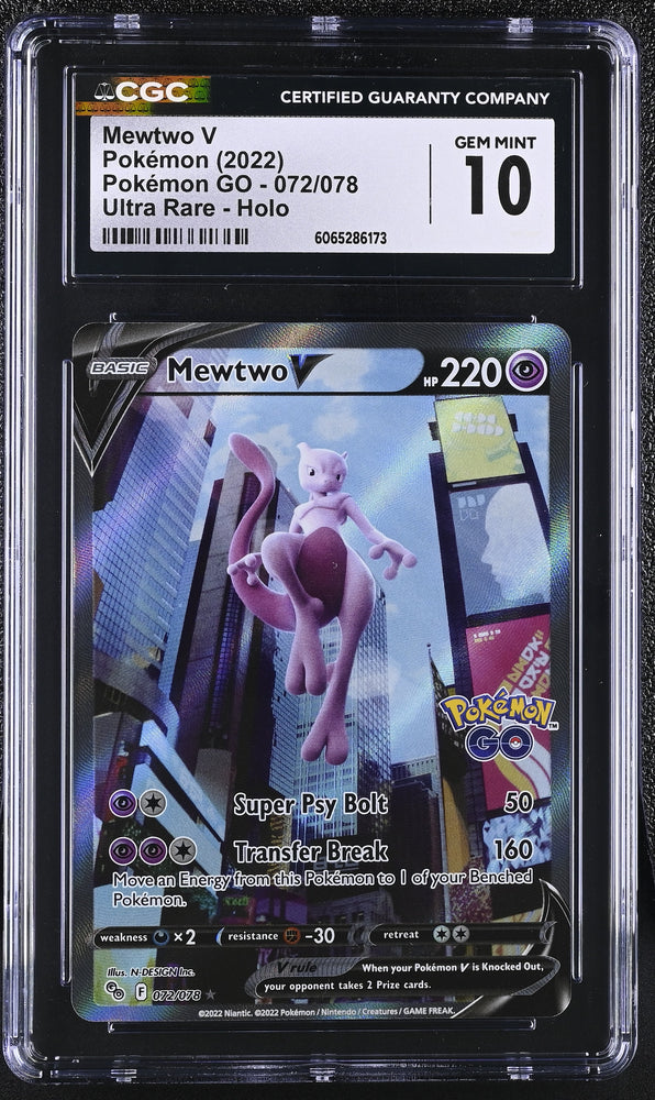 Pokemon Mewtwo V Ultra Rare Holo 2022 Pokemon GO 072/078 CGC Gem Mint 10