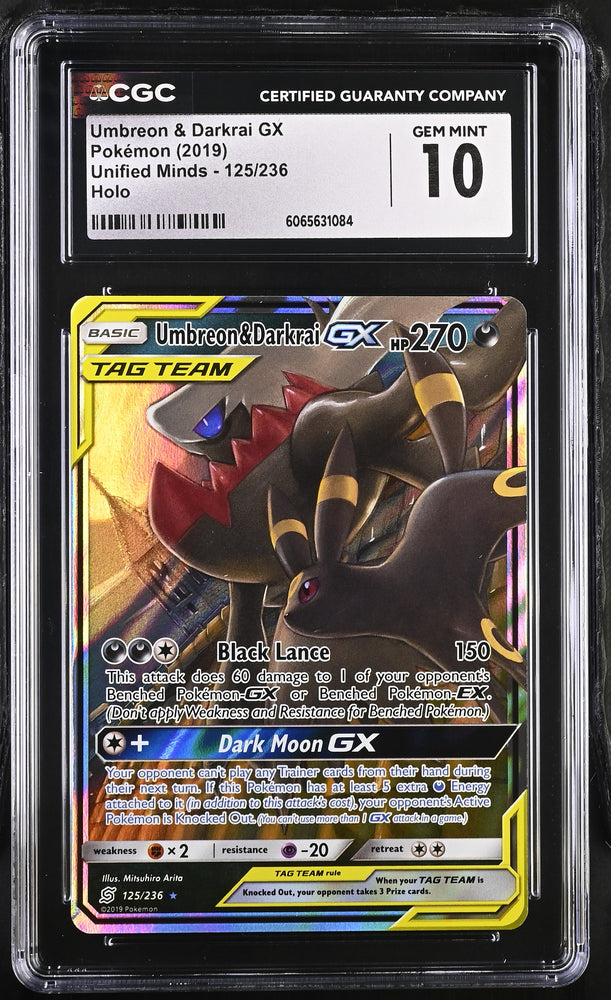 Pokemon Umbreon & Darkrai GX Tag Team Holo Unified Minds 125/236 CGC Gem Mint 10